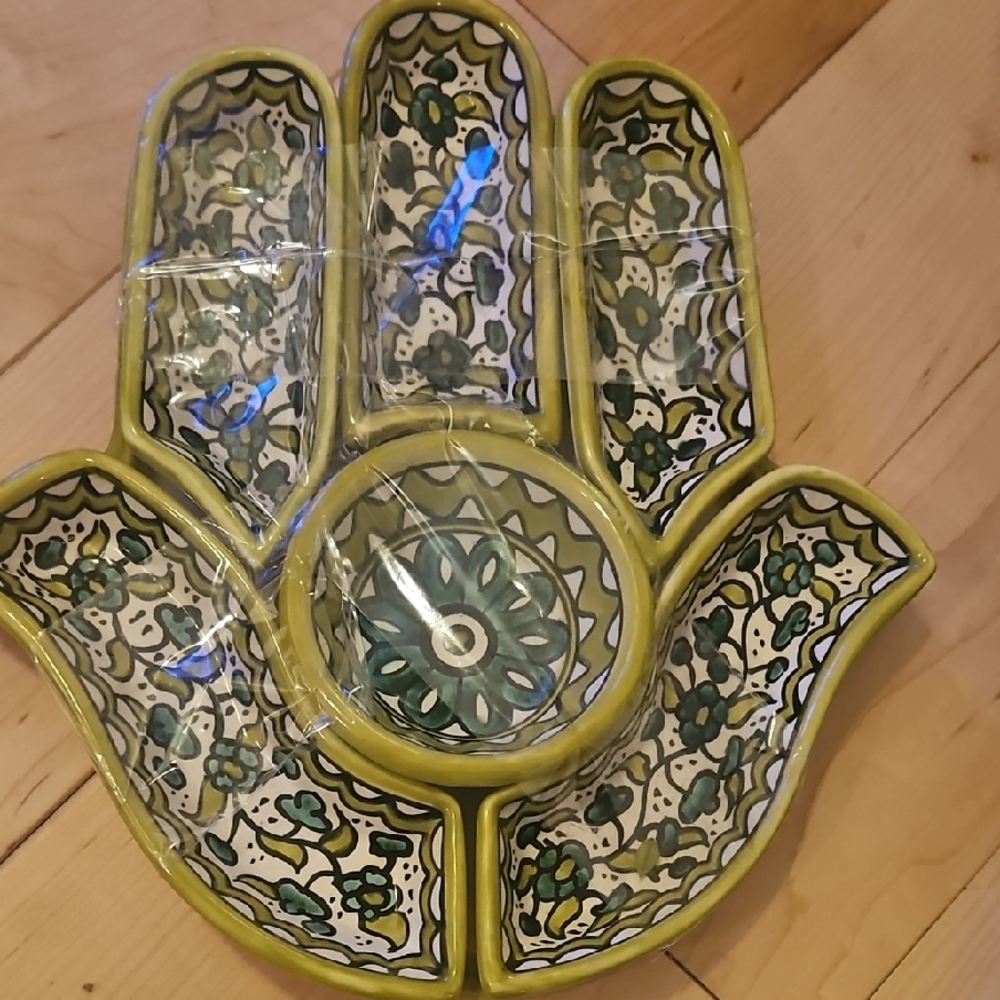 Decorative Green and Yellow Hamsa Hand Dish